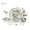 925银花形两排扣镀白金，规格：9mm，925银首饰，银玫瑰花扣，银项链扣