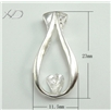 925银镀白金水滴形珍珠吊坠扣，规格：23mm，银饰品批发，珍珠配件批发价，银diy