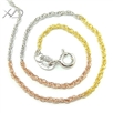 925银麻花链镀彩金项链，规格：0.25x1.6mm 尺寸：16寸（40厘米），925银项链，彩金项链，银项链