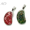 千花琉璃豆形吊坠合金扣，规格：19x40mm，手工饰品（花纹颜色混批）