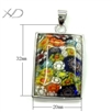 千花琉璃方形吊坠合金扣，规格：20x32mm，特色工艺首饰（花纹随机）