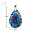 水滴形千花吊坠合金扣，规格：20x33mm，琉璃饰品（花纹颜色随机）