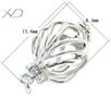 925银缕空珠夹扣镀白金，规格：8.3x15.4mm，银饰配件，银扣头，饰品链扣