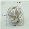 925银缕空珠，规格：10mm 孔径：1.2mm，银制品，磨砂间隔珠，缕空银珠