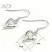 925银心形耳钩镀白金，规格：13.6mm，银配件，银耳钩，耳饰批发